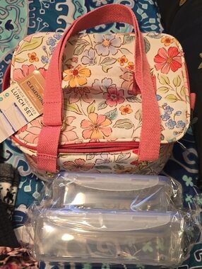 Floral Insulated Lunch Bag with Pink Handles